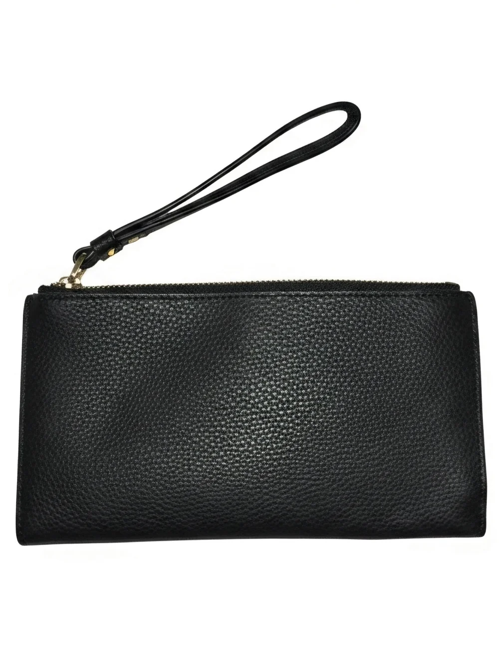 Coach Black Pebbled Leather Zip Wristlet with Gold Logo